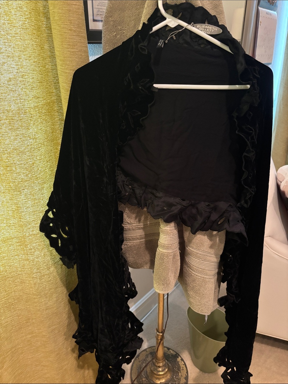 Elizabeth and James Black Velvet Ruffle-Trim Cape